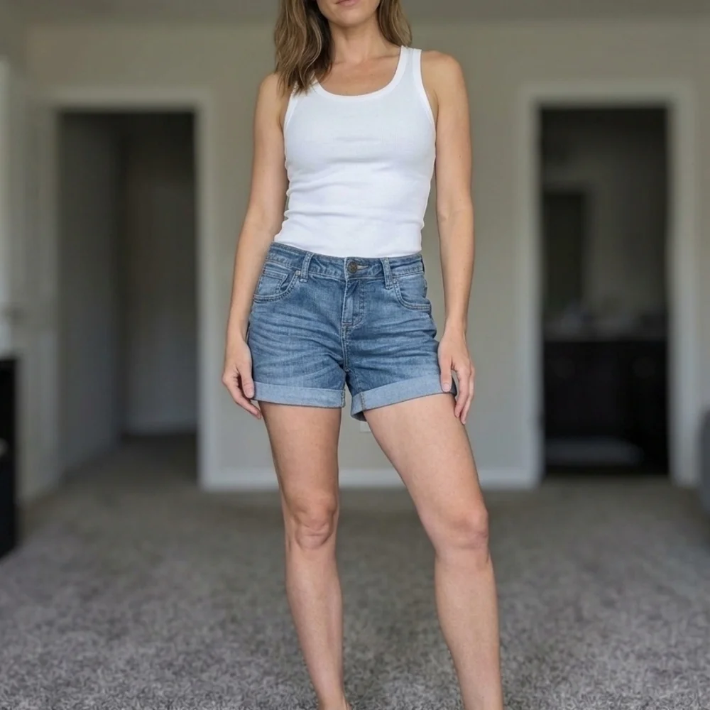 Kut from the Kloth Light Blue Denim Cuffed Jean Shorts
